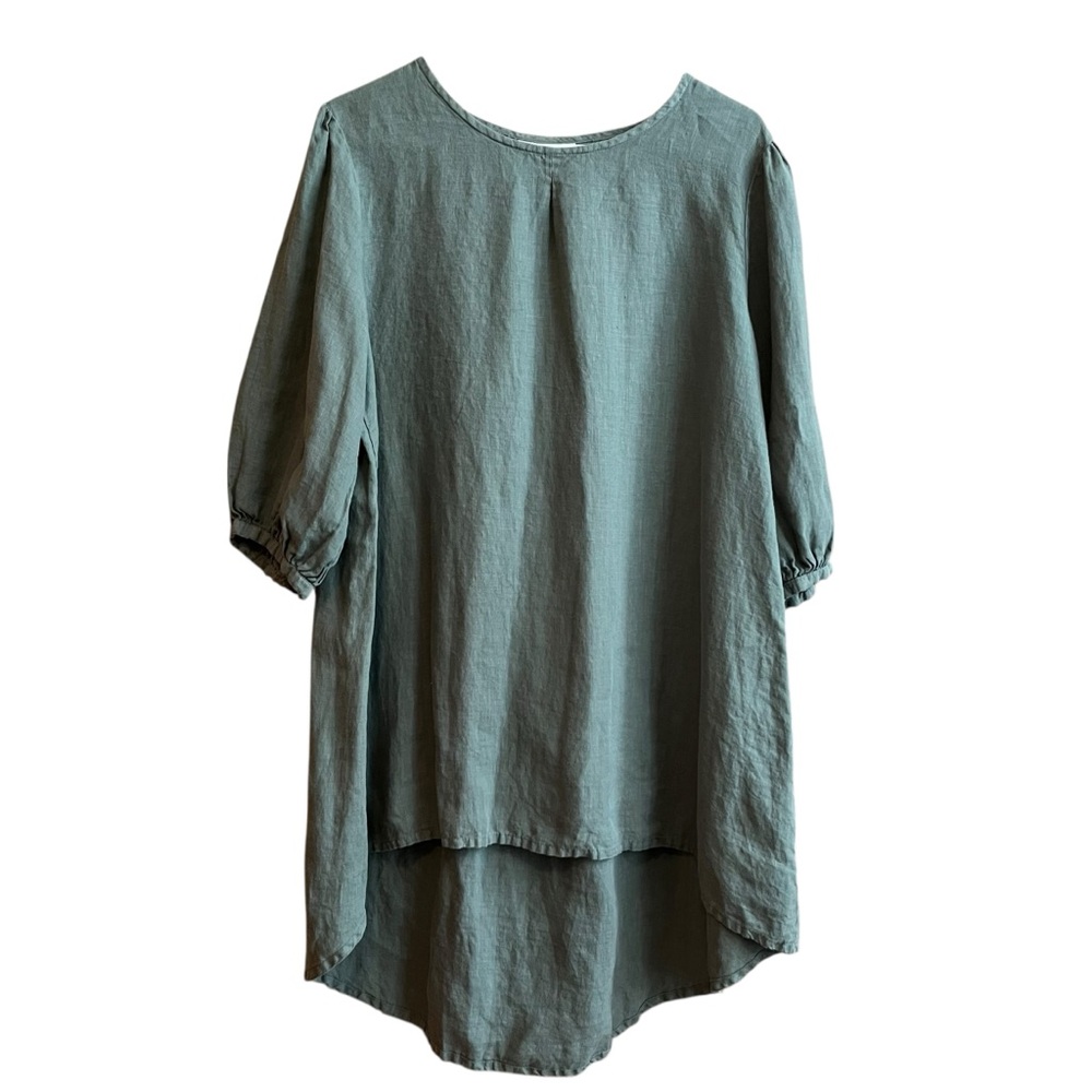 Bryn Walker High Low Oversized Linen Tunic Dress Lagenlook Minimalist Sage Green